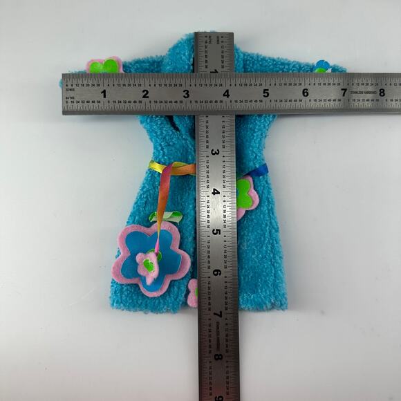 Barbie Blue Fleece Floral Robe with Rainbow Tie Vintage Doll Clothing - Picture 3 of 4